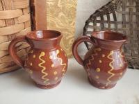 Redware Mugs (2) with Squiggles and Dots