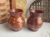 Redware Mugs (2) with Squiggles and Dots