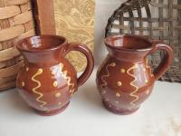 Redware Mugs (2) with Squiggles and Dots