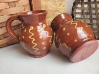 Redware Mugs (2) with Squiggles and Dots