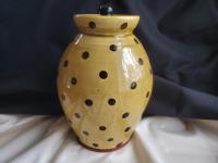 Large Redware 10 in Jar with Black Polka Dot Decoration