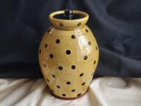 Large Redware 10 in Jar with Black Polka Dot Decoration