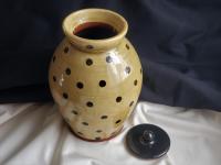 Large Redware 10 in Jar with Black Polka Dot Decoration