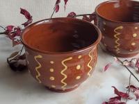 Redware Soup, Chowder, Cereal, Chili Bowls with Squiggles and Dots Decoration