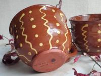 Redware Soup, Chowder, Cereal, Chili Bowls with Squiggles and Dots Decoration