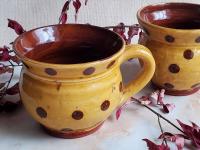 Redware Cup with Brown Dots Decoration