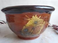 Redware 8 in Large Bowl with Spangles and Daubs Decoration