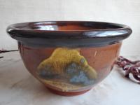 Redware 8 in Large Bowl with Spangles and Daubs Decoration