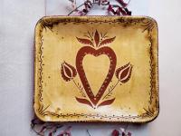 Redware Platter with Heart, Tulips and Leaves Sgraffito Decoration