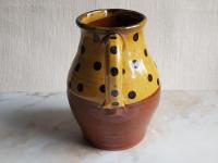 Redware Pitcher with Black Polka Dots