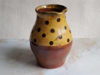 Redware Pitcher with Black Polka Dots