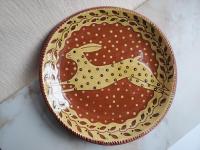 Redware 11 inch Plate with Leaping Hare Sgraffito Motif