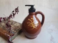 Redware Soap Dispenser with Feather Motif