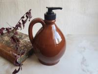 Redware Soap/Lotion Dispenser with Feather Decoration (b)