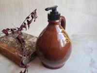Redware Soap/Lotion Dispenser with Feather Decoration (b)