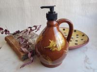 Redware Soap/Lotion Dispenser with Spangles & Daubs Decoration (c)