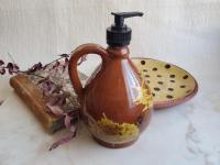 Redware Soap/Lotion Dispenser with Spangles & Daubs Decoration (c)