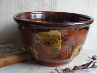 Redware 10 in Bowl with Spangles and Daubs Motif