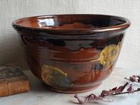 Redware 10 in Bowl with Spangles and Daubs Motif