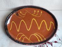 Redware Oval Platter with "Wave" Motif
