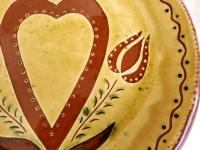 Redware 11 in. Plate with Heart, Tulips and Leaves Sgraffito Decoration