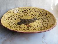 Redware Deep Trencher with Black Bird Motif