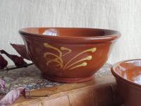 Redware 5 inch Bowl with "Feather" Motif