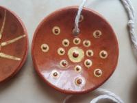 Redware Mini Plate Ornaments (4) with Slip Decoration