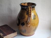 Large Redware Pitcher, Angel with Wings Sgraffito Motif