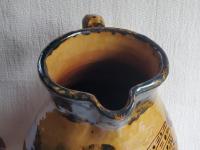 Large Redware Pitcher, Angel with Wings Sgraffito Motif