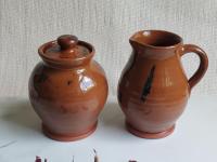 Redware Sugar and Creamer Set with Spangles and Lead Free Glaze (b)