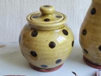 Redware Sugar and Creamer Set with Black Dots and Lead Free Glaze