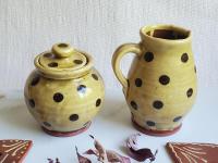 Redware Sugar and Creamer Set with Black Dots and Lead Free Glaze