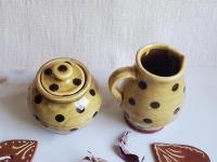 Redware Sugar and Creamer Set with Black Dots and Lead Free Glaze