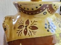 Sgraffito Redware One-of-a-Kind Jar with Traditional Pattern and Lead Free Glaze