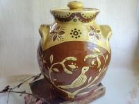 Sgraffito Redware One-of-a-Kind Jar with Traditional Pattern and Lead Free Glaze