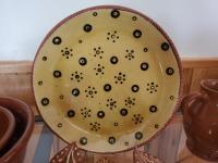 Redware 9 inch Plate with Black and White Dots