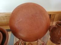 Redware 9 inch Plate with Black Polka Dots