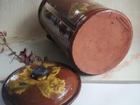 Redware Paper Towel Holder with Spangles and Daubs and Lead Free Glaze