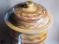 Large Redware Paper Towel Holder with Sgraffito Pattern