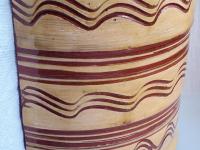 Large Redware Paper Towel Holder with Sgraffito Pattern