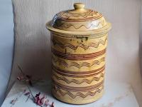Large Redware Paper Towel Holder with Sgraffito Pattern