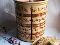 Large Redware Paper Towel Holder with Sgraffito Pattern