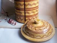 Large Redware Paper Towel Holder with Sgraffito Pattern