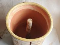 Large Redware Paper Towel Holder with Sgraffito Pattern