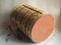 Large Redware Paper Towel Holder with Sgraffito Pattern