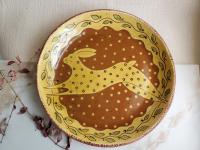 Redware Large Platter, Leaping Hare Motif, Kulina Folk Art