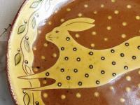 Sgraffito Redware Platter - Leaping Hare Motif - 14 in