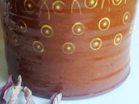 Redware 13 inch Jar with Stamped Pattern and Lead Free Glaze