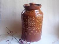 Redware 13 inch Jar with Stamped Pattern and Lead Free Glaze